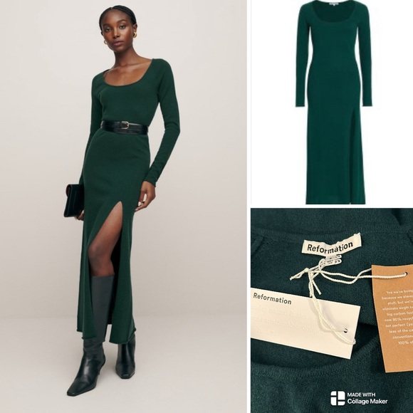 Reformation Dresses & Skirts - Reformation NWT Jennita Forest Green 100% cashmere Dress